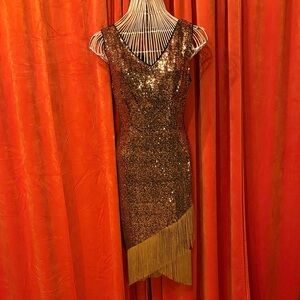Gold Sequin Fringe Dress